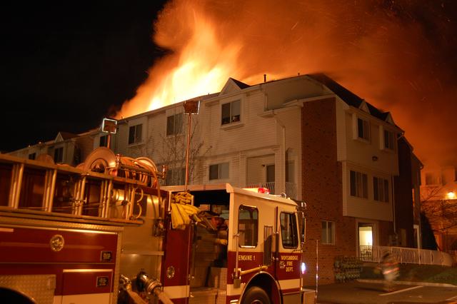 Reserve Engine 1-1 operating at the Harbortown apartment fire on Dec 19 (Keith Addie/www.njfiregroundphotos.com - Used with permission)